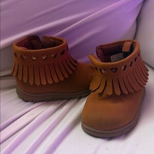 Carter's Tan Fringe Ankle Boots with Heart Cutouts